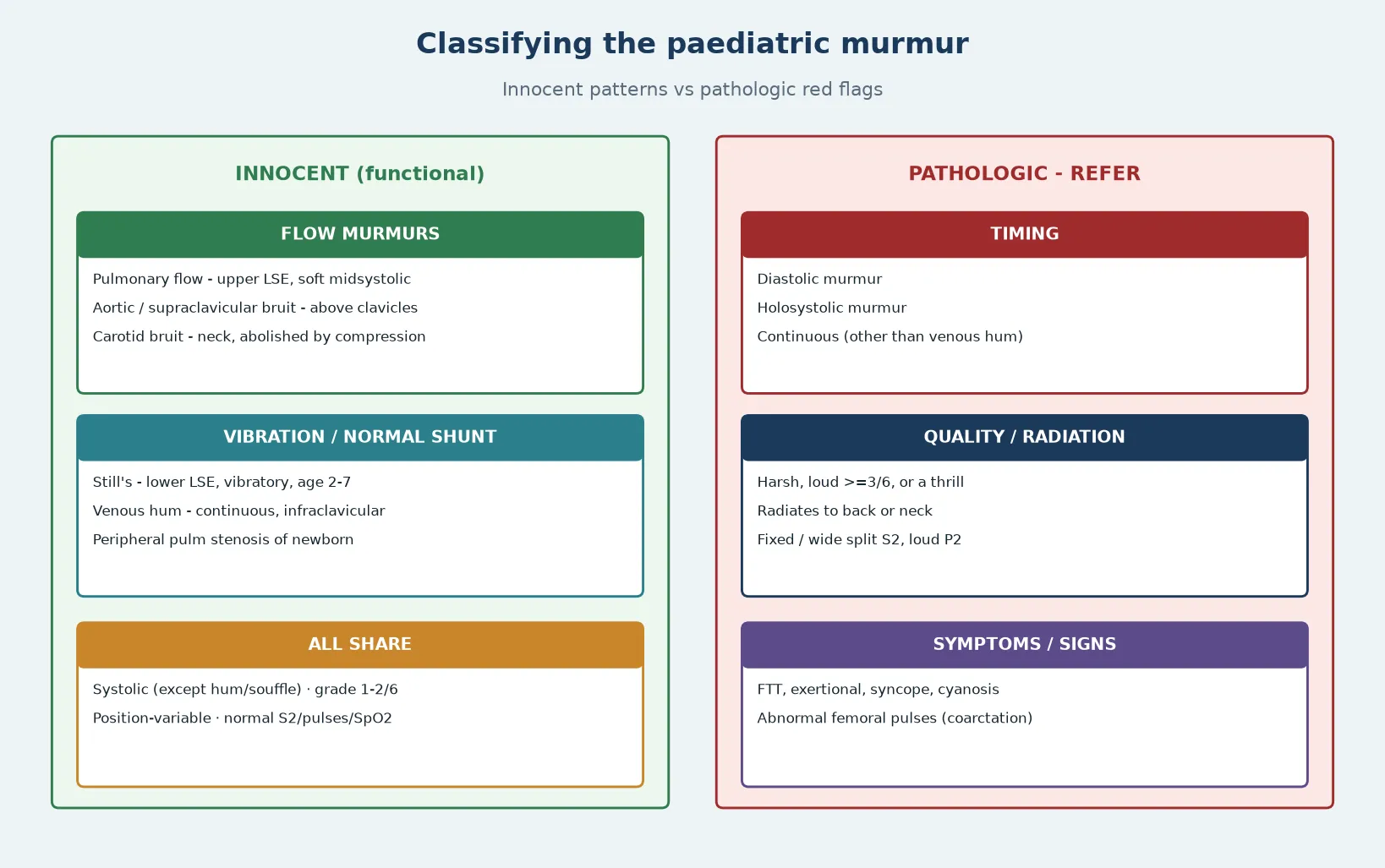 Classification of paediatric murmurs into innocent subtypes and pathologic features