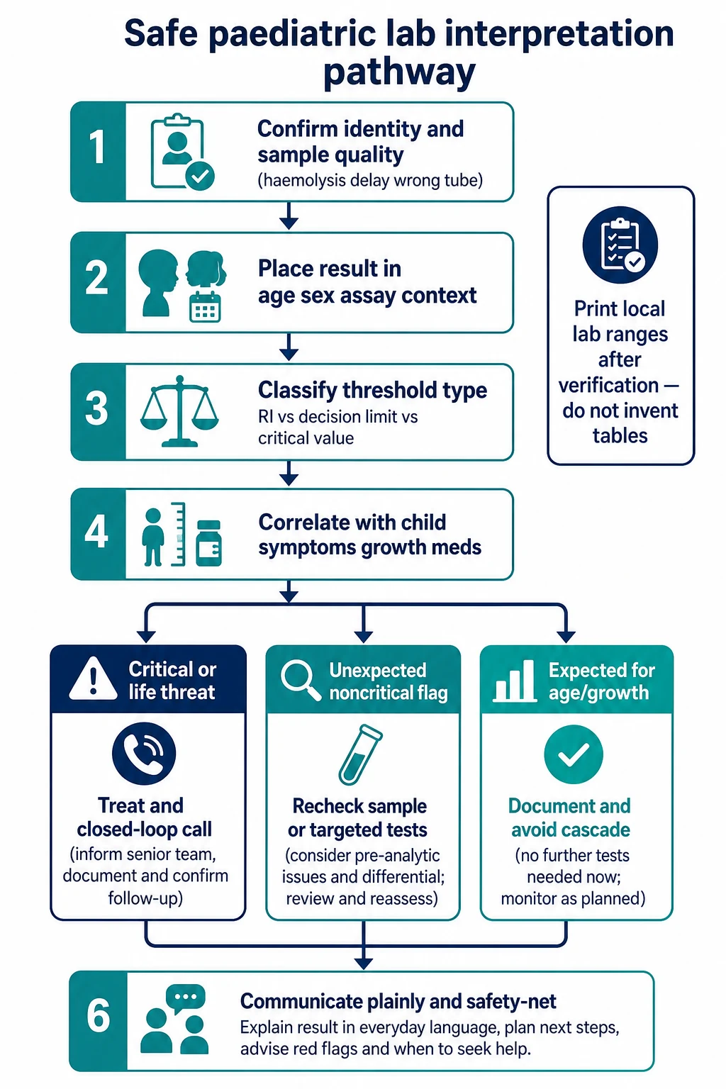 Stepwise algorithm for safe interpretation and escalation of paediatric laboratory results