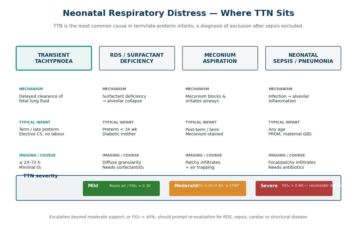 Comparison table of TTN, RDS, meconium aspiration and neonatal sepsis with severity bands