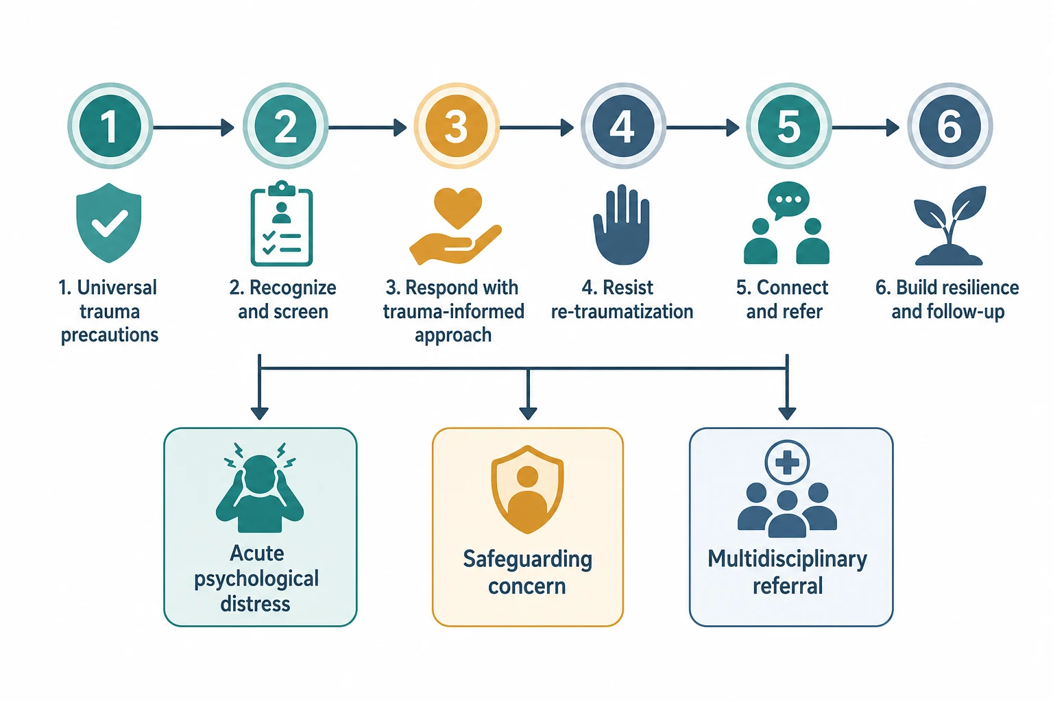 Stepwise trauma-informed care algorithm with acute branches