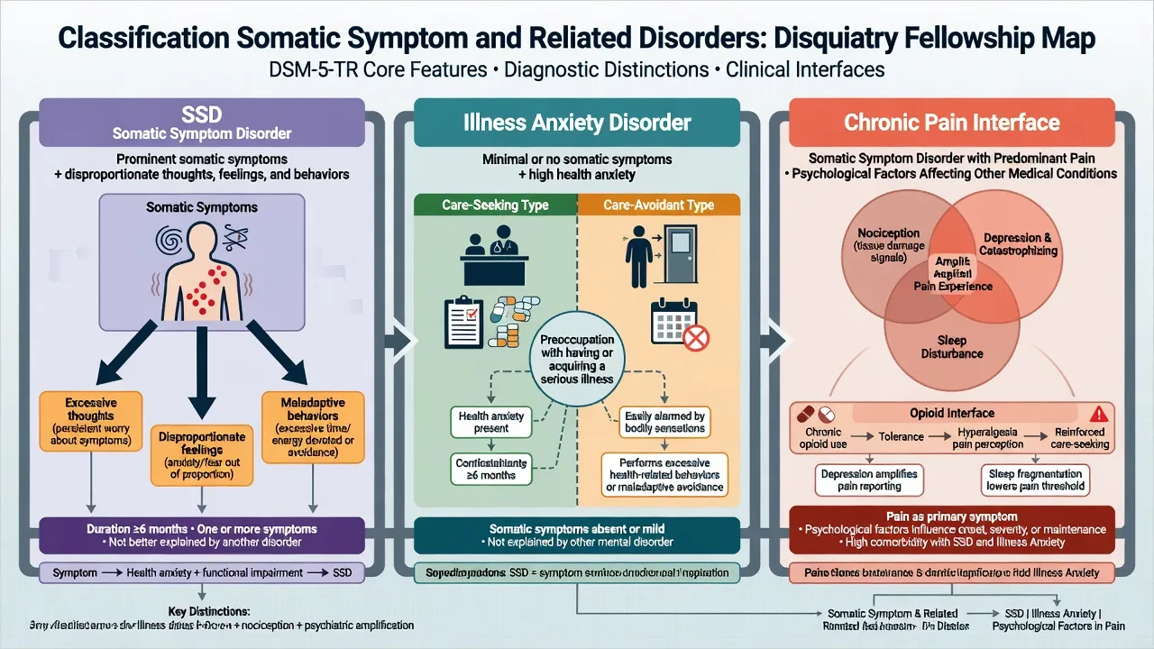 Three-panel classification of somatic symptom disorder, illness anxiety disorder, and chronic pain psychiatry interface
