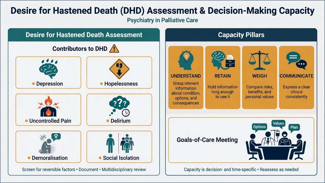 Desire for hastened death contributors and capacity assessment pillars in end-of-life care
