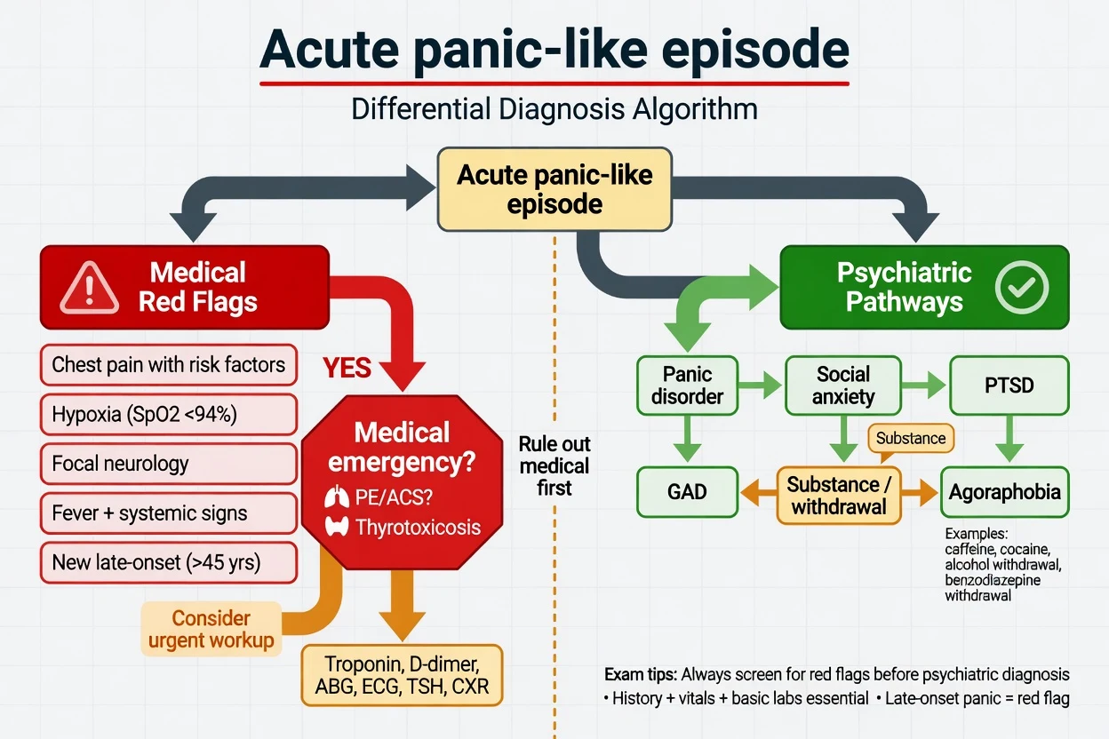 Algorithm distinguishing medical red flags from psychiatric pathways in acute panic-like episodes
