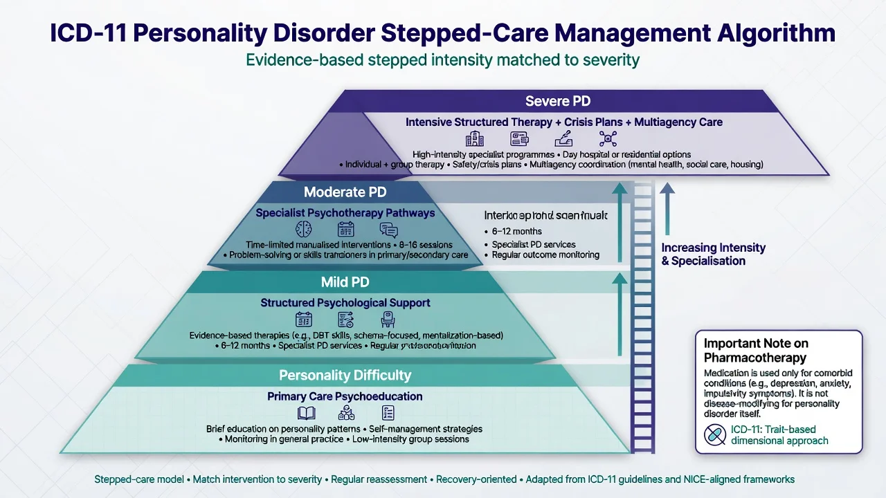 Severity-guided stepped care pyramid from personality difficulty to severe PD intensive care