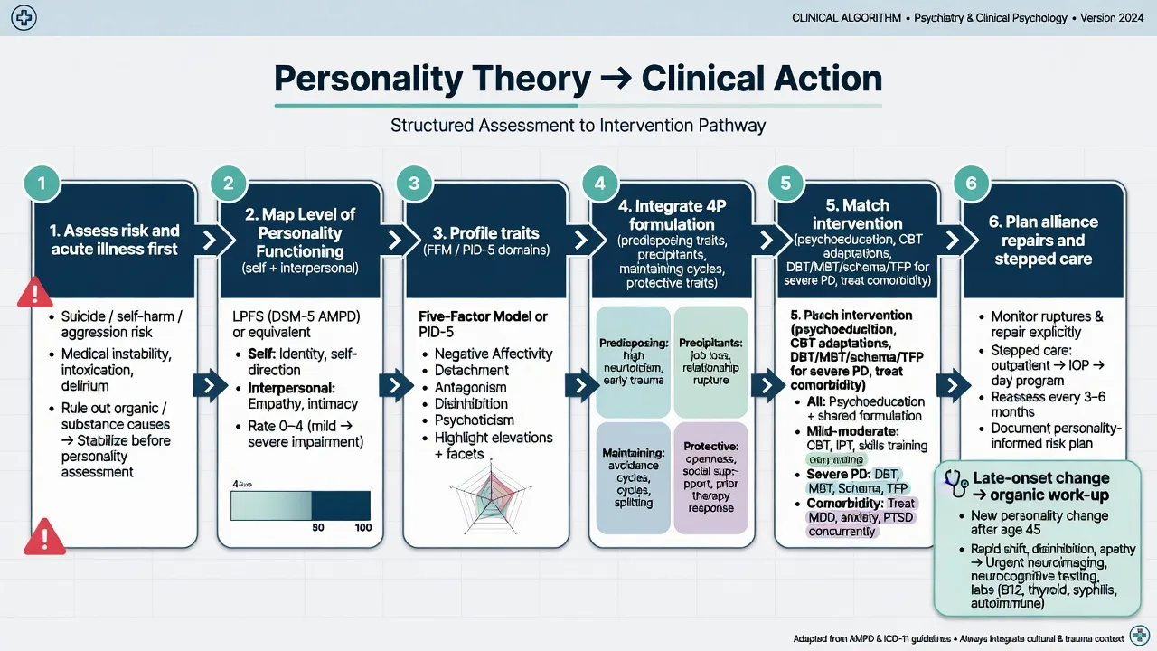 Six-step clinical algorithm from risk assessment through LPFS trait profiling formulation intervention and stepped care