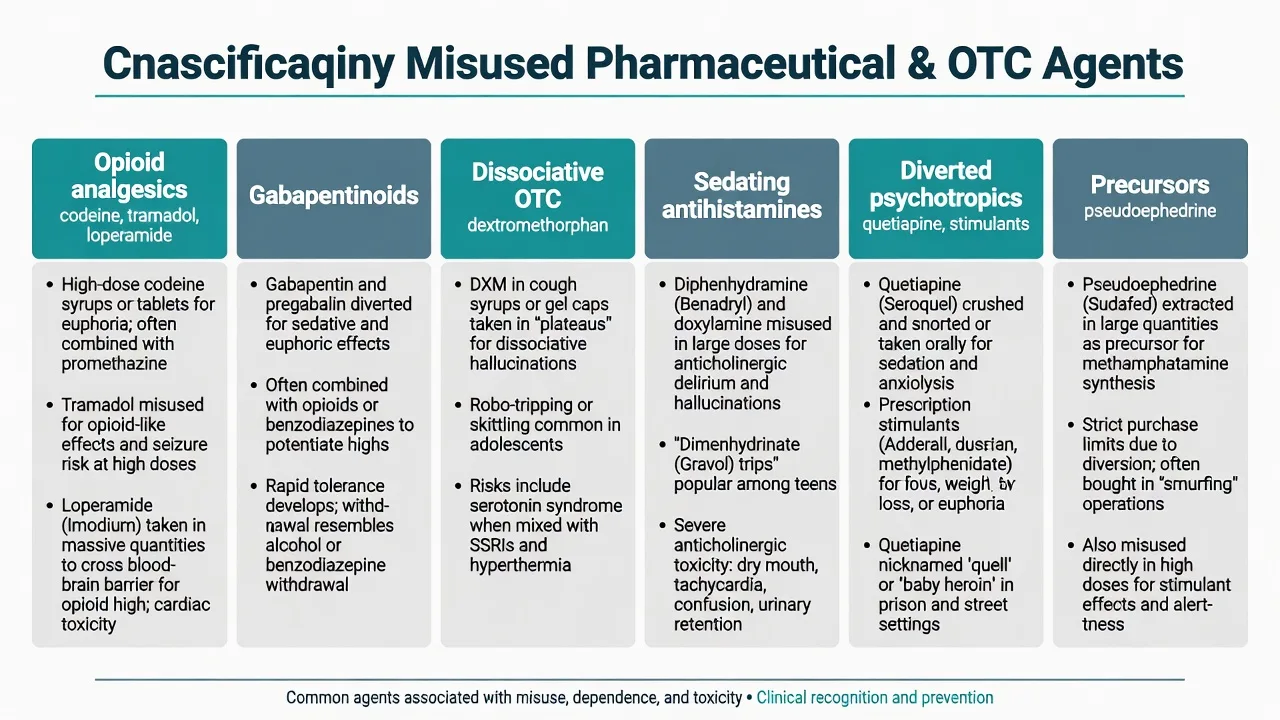 Educational overview of pharmaceutical and over-the-counter drug misuse across major medicine classes