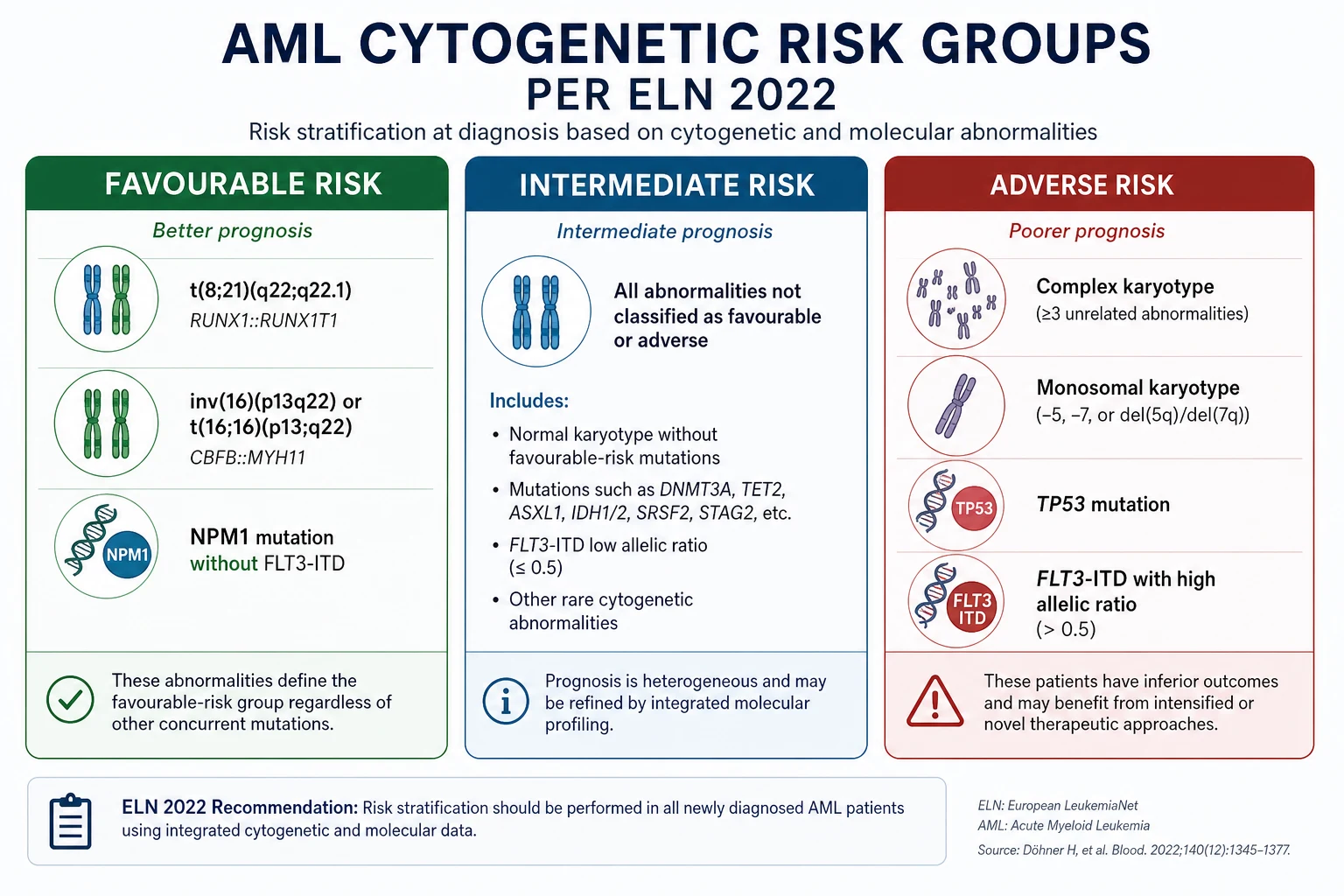 ELN 2022 cytogenetic and molecular risk groups for AML with defining abnormalities