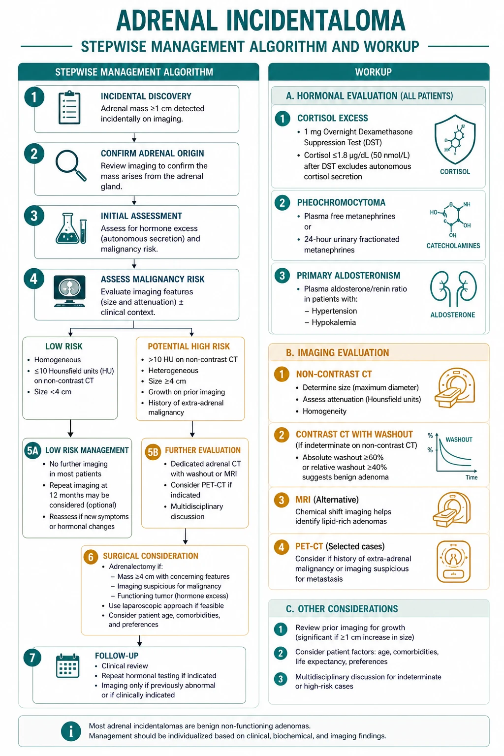 Stepwise management algorithm for Adrenal Incidentaloma AND Workup.