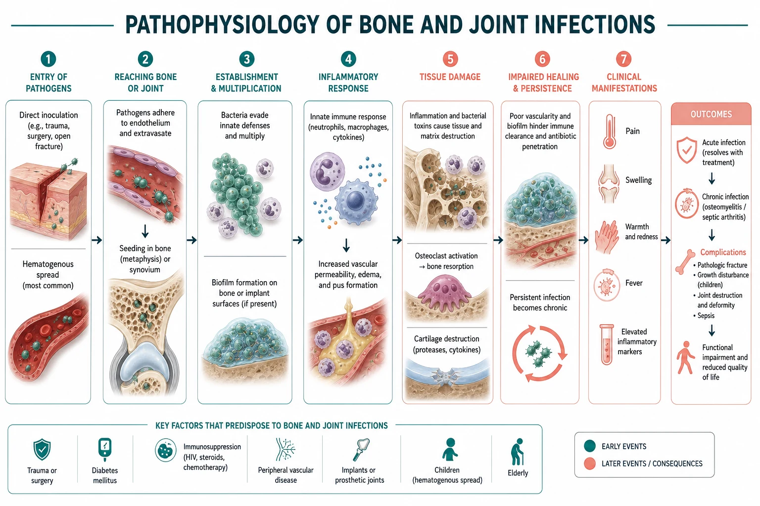 Pathophysiology mechanism diagram for Bone AND Joint Infections.