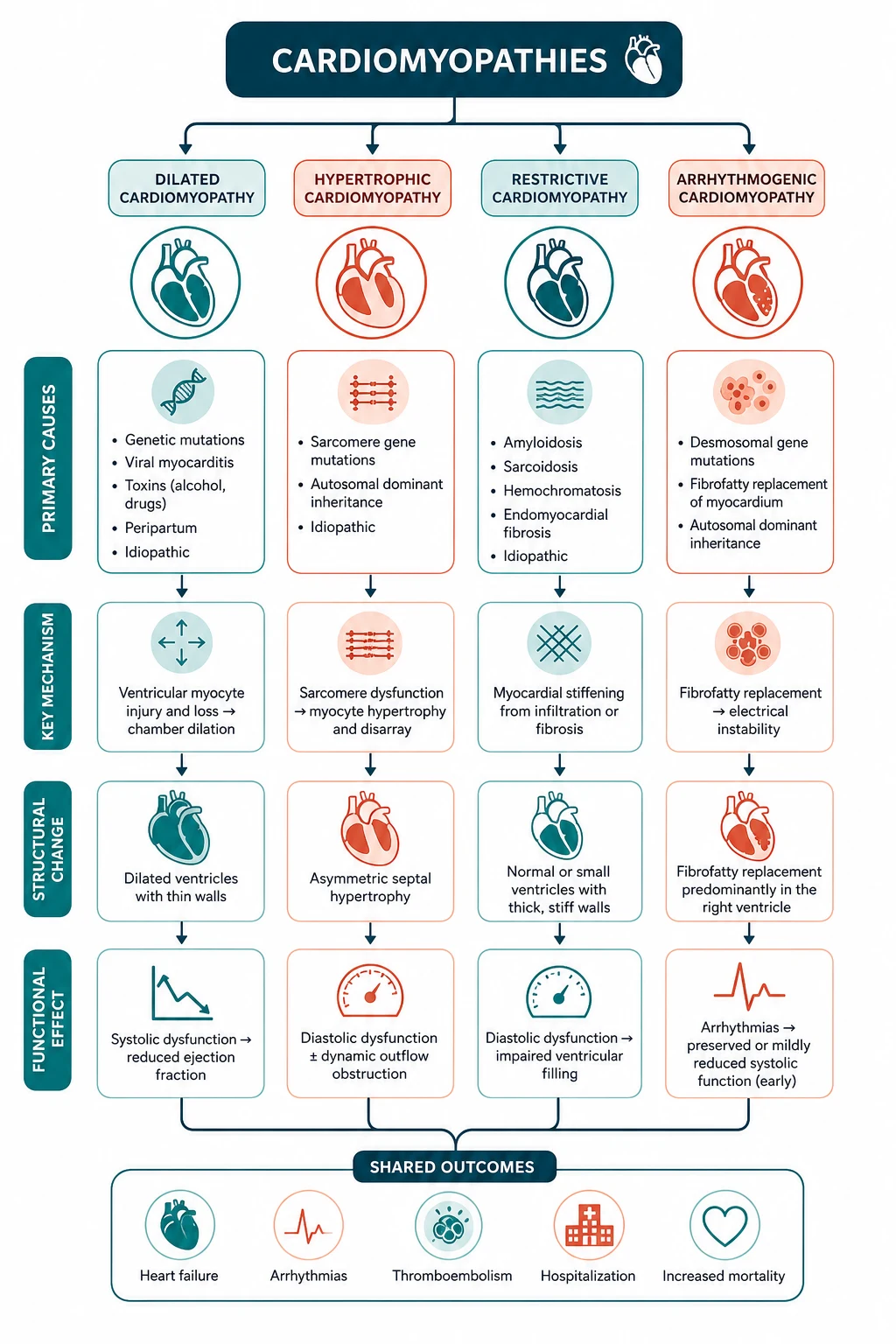 Pathophysiology for cardiomyopathies