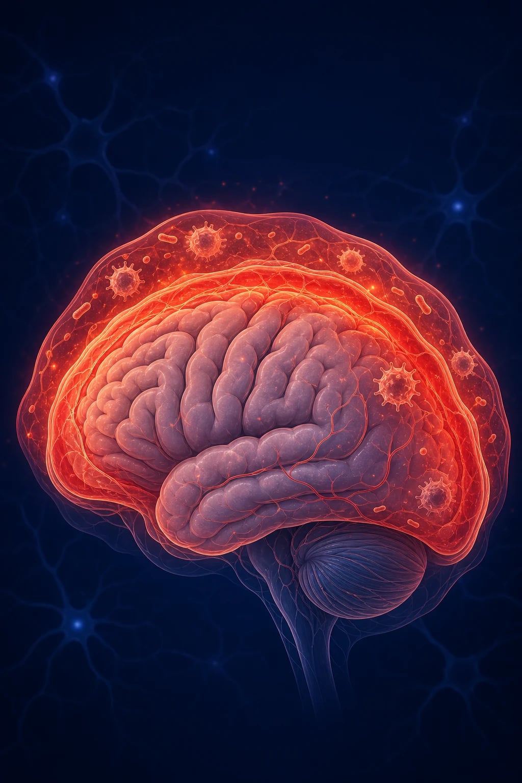 Central nervous system infection — brain with inflamed meninges