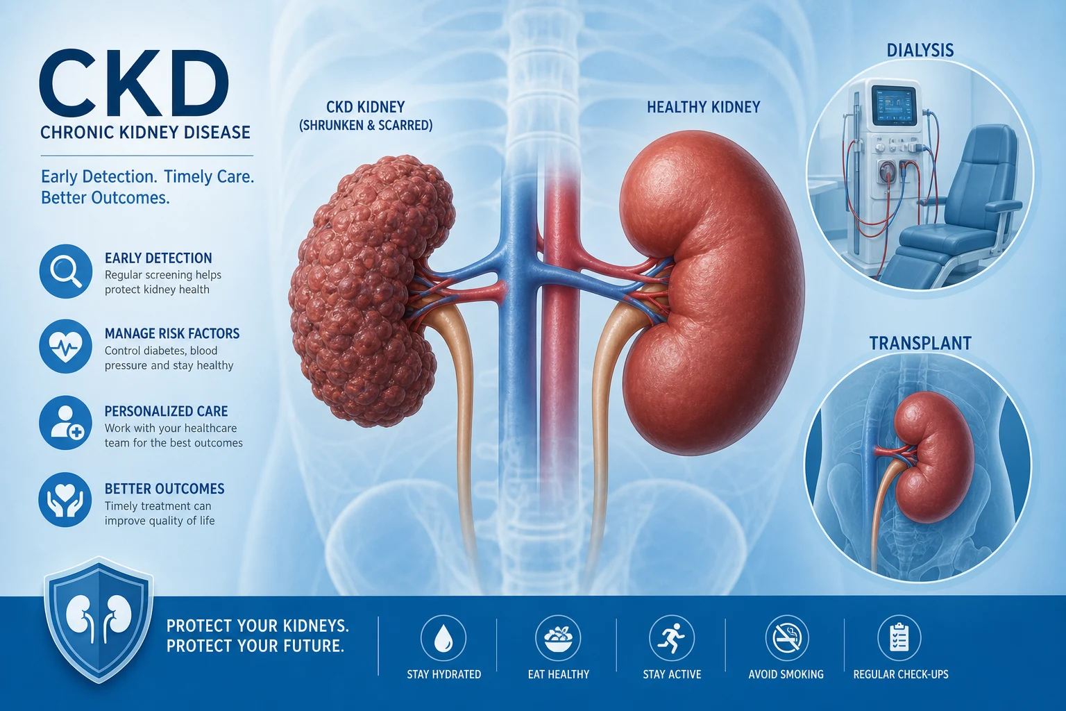 Chronic kidney disease — progressive nephron loss, hyperfiltration of remnant nephrons, and interstitial fibrosis