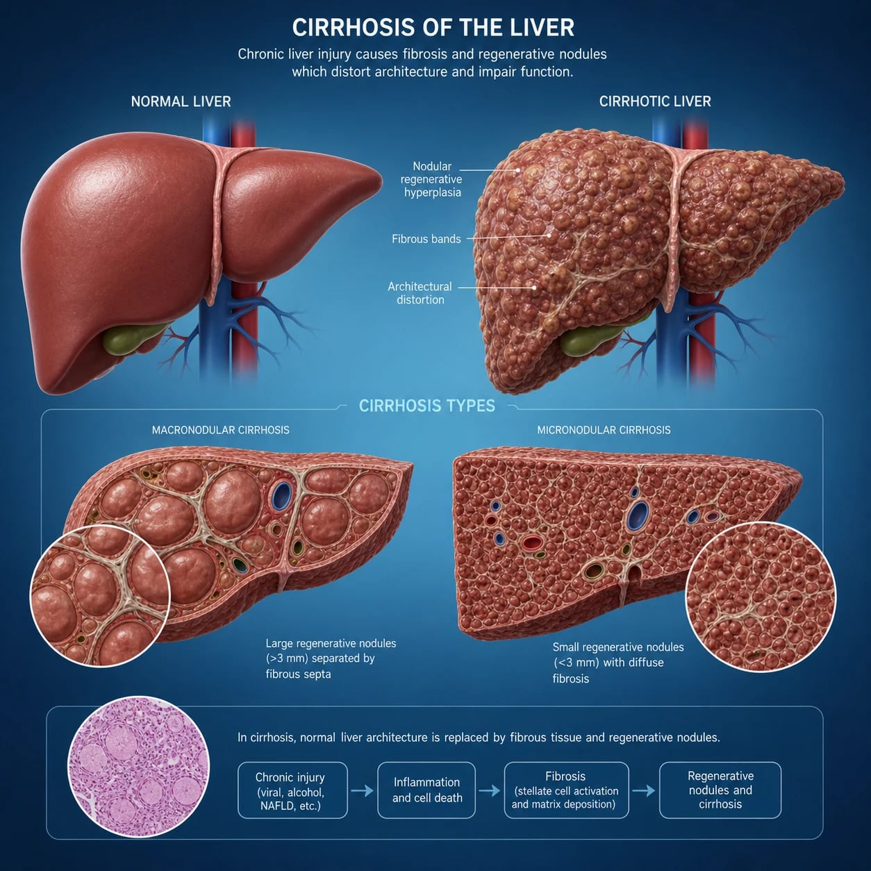 Cirrhotic liver — nodular shrunken liver with portal hypertension features