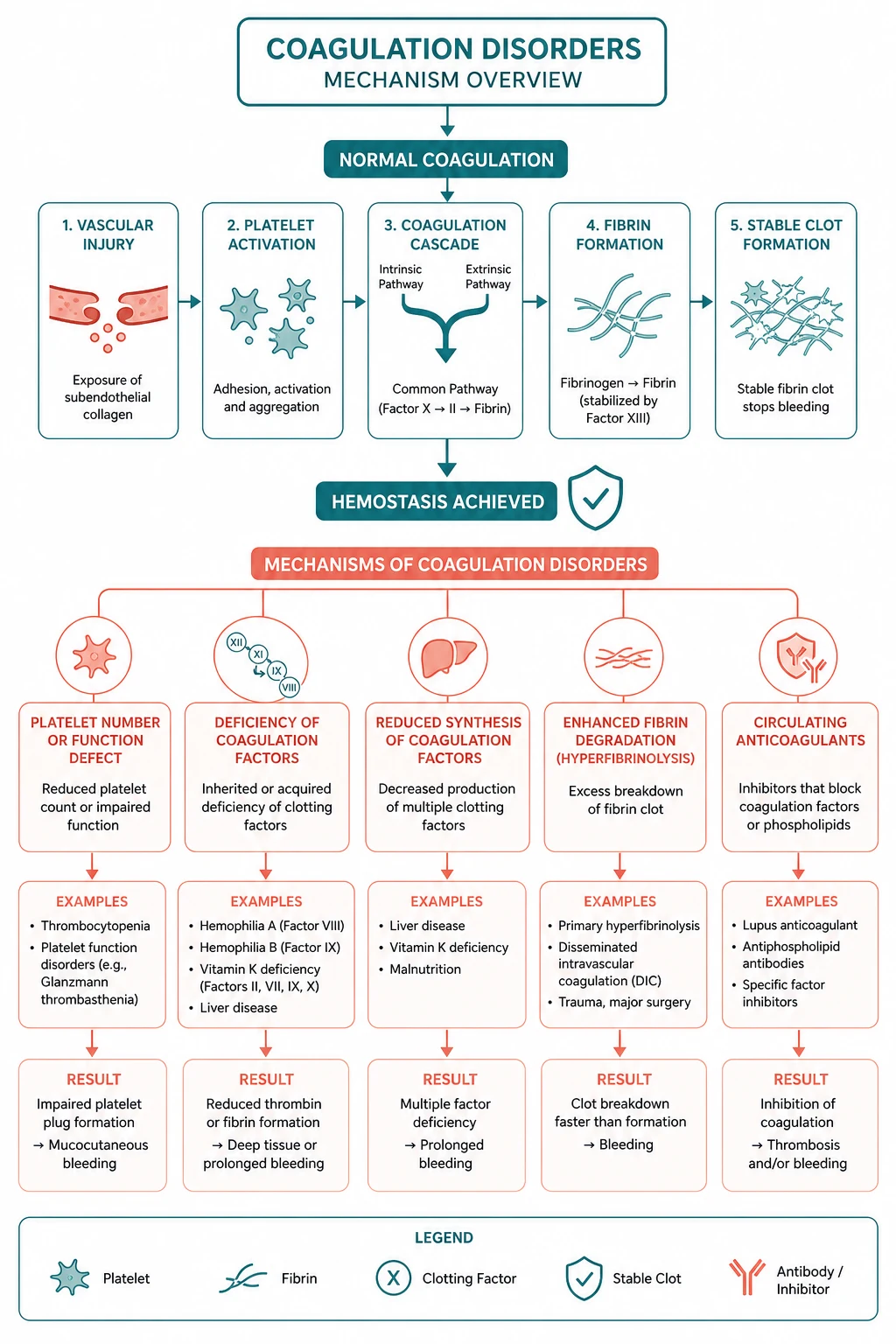 Pathophysiology for coagulation disorders