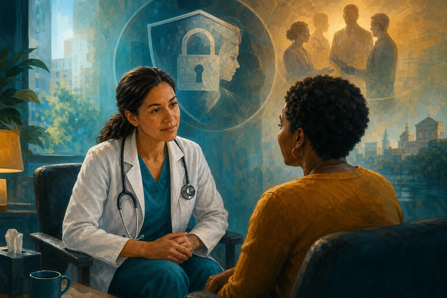 Clinical overview scene for Confidentiality Privacy AND Mandatory Reporting.