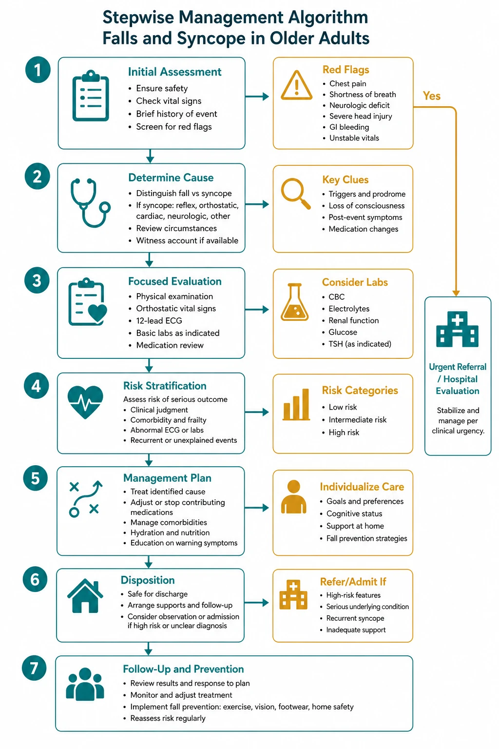 Management for falls and syncope older adults