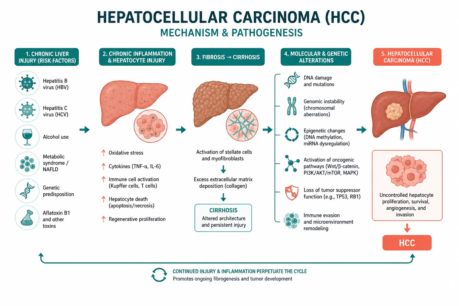 Pathophysiology for hepatocellular carcinoma
