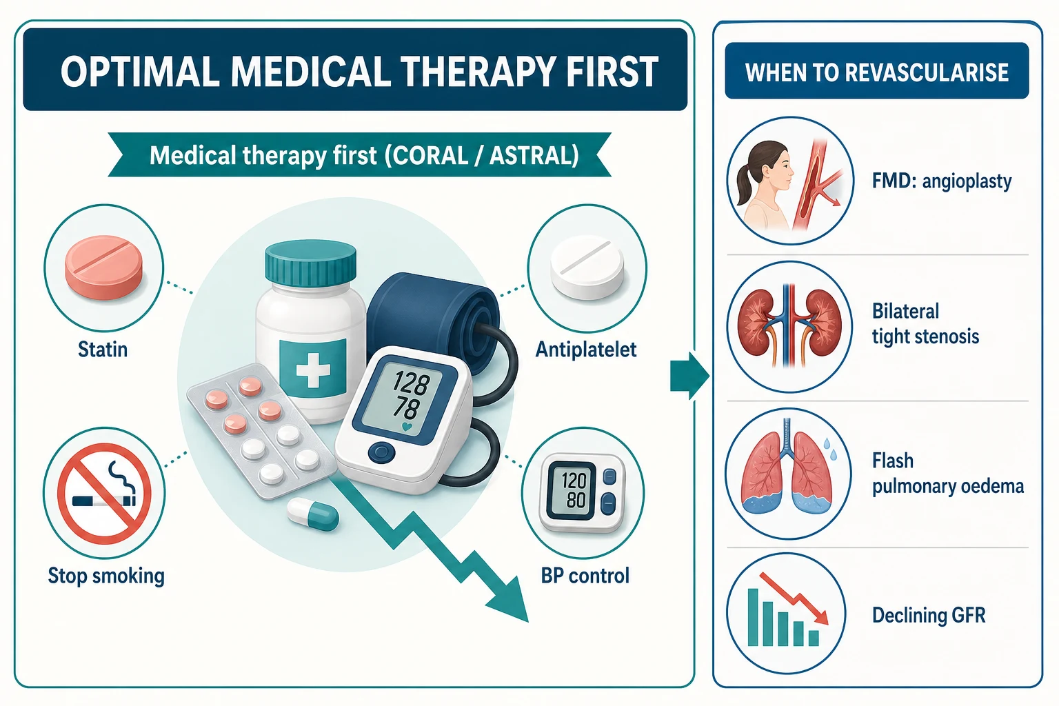 Management of renal artery stenosis: optimal medical therapy first, defined revascularisation subsets