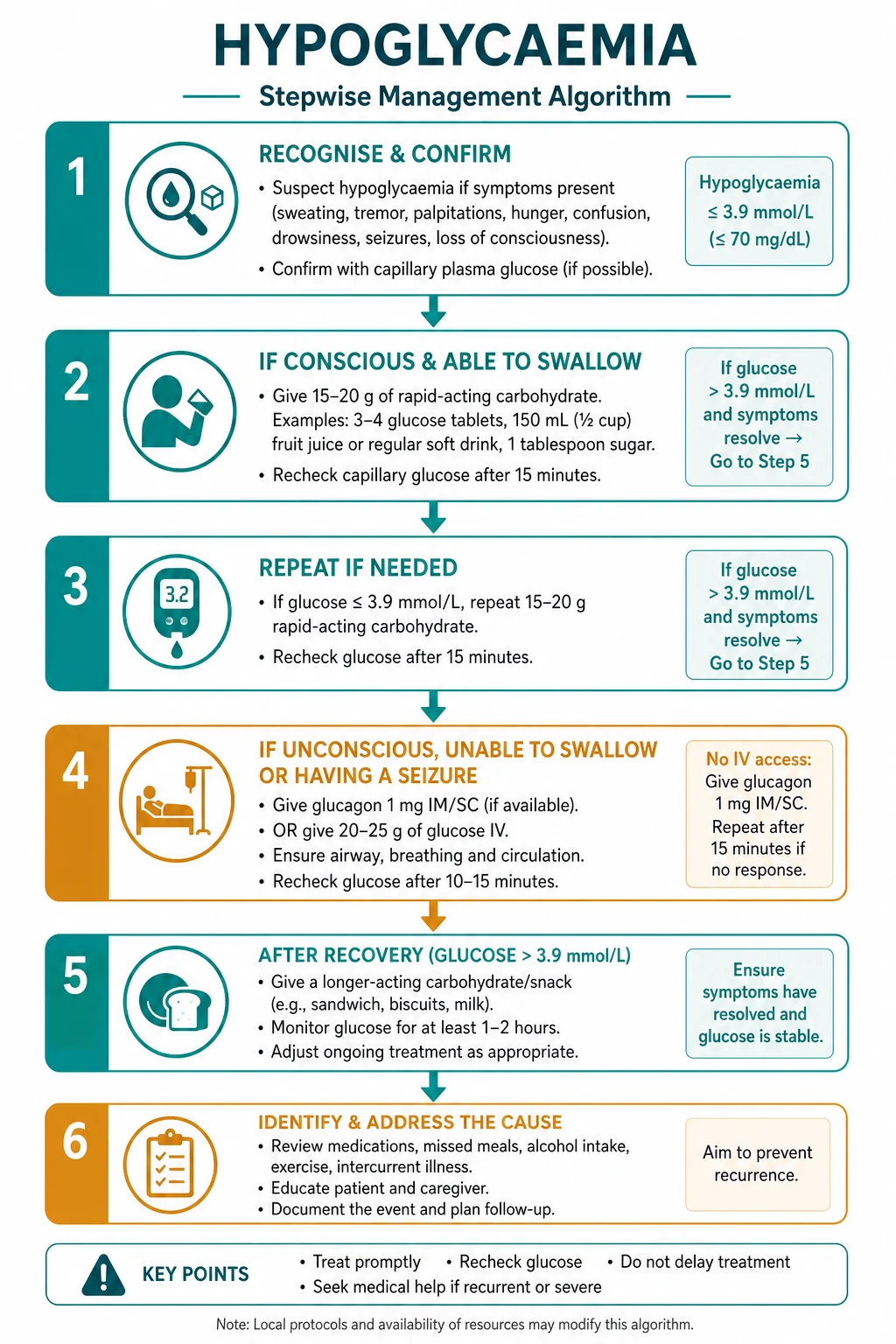 Stepwise management algorithm for Hypoglycaemia.