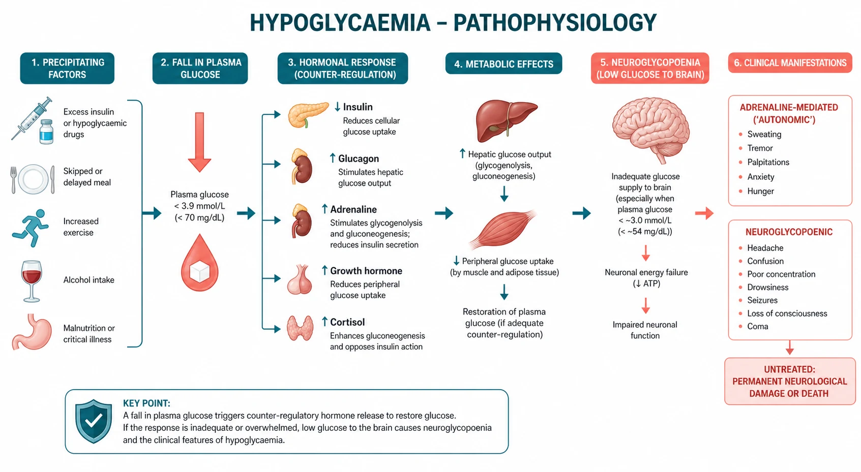 Pathophysiology mechanism diagram for Hypoglycaemia.