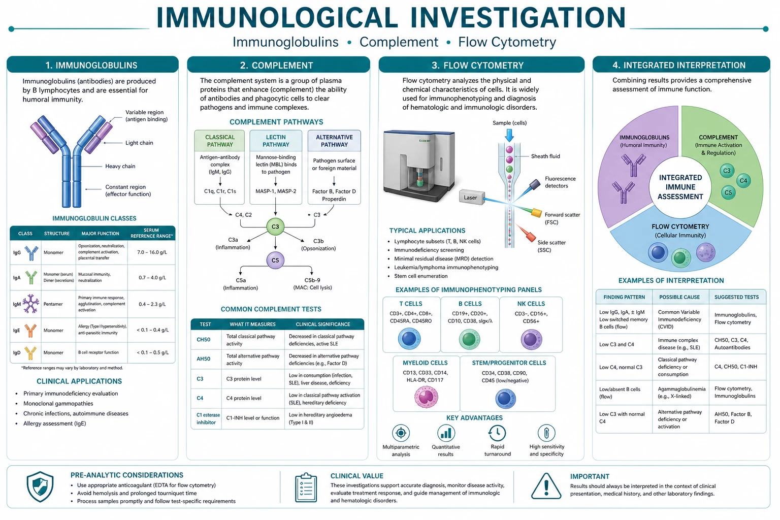 Classification diagram for Immunological Investigation Immunoglobulins Complement Flow Cytometry.