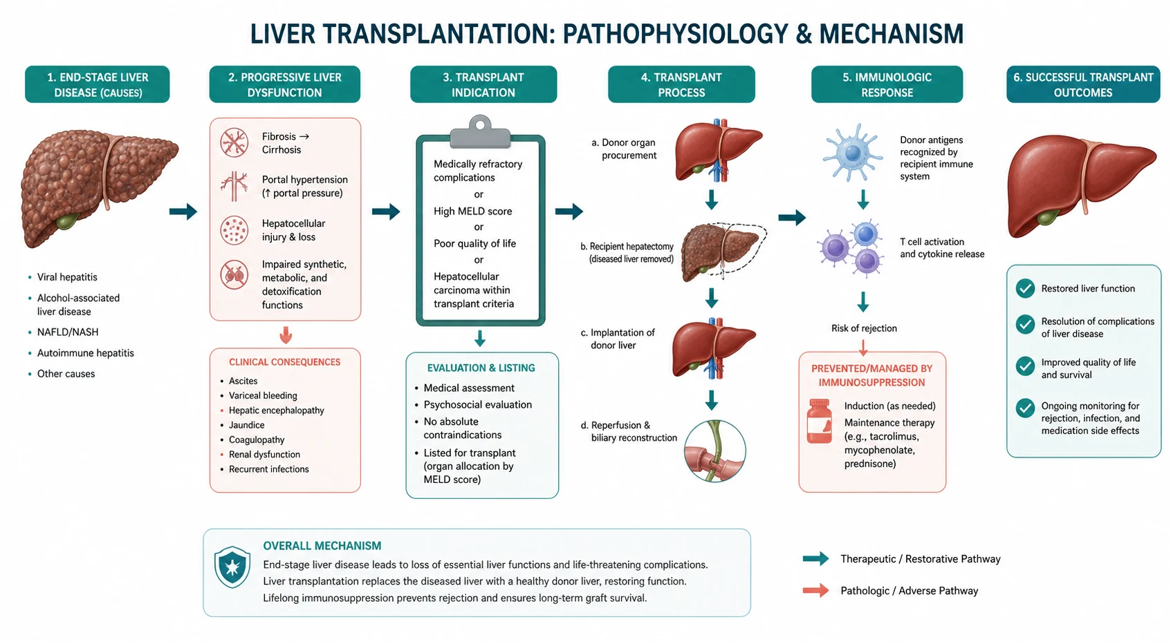 Pathophysiology mechanism diagram for Liver Transplantation.