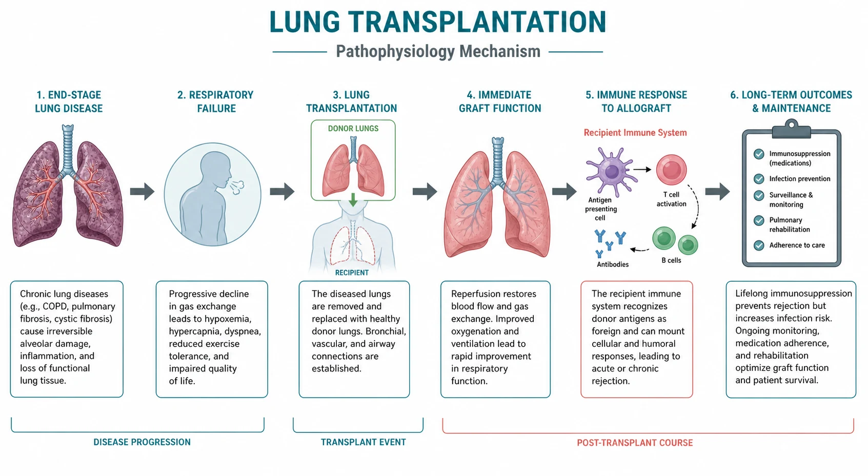 Pathophysiology mechanism diagram for Lung Transplantation.
