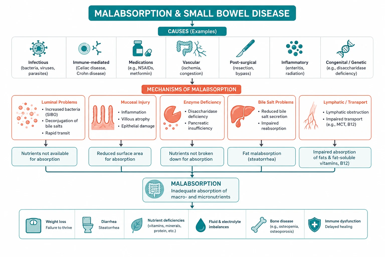 Pathophysiology of malabsorption and small bowel disease