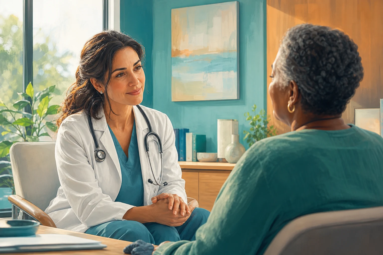 The multi-morbid patient at the centre of a web of overlapping chronic conditions, multiple specialists and a long medication list, with the physician coordinating the whole