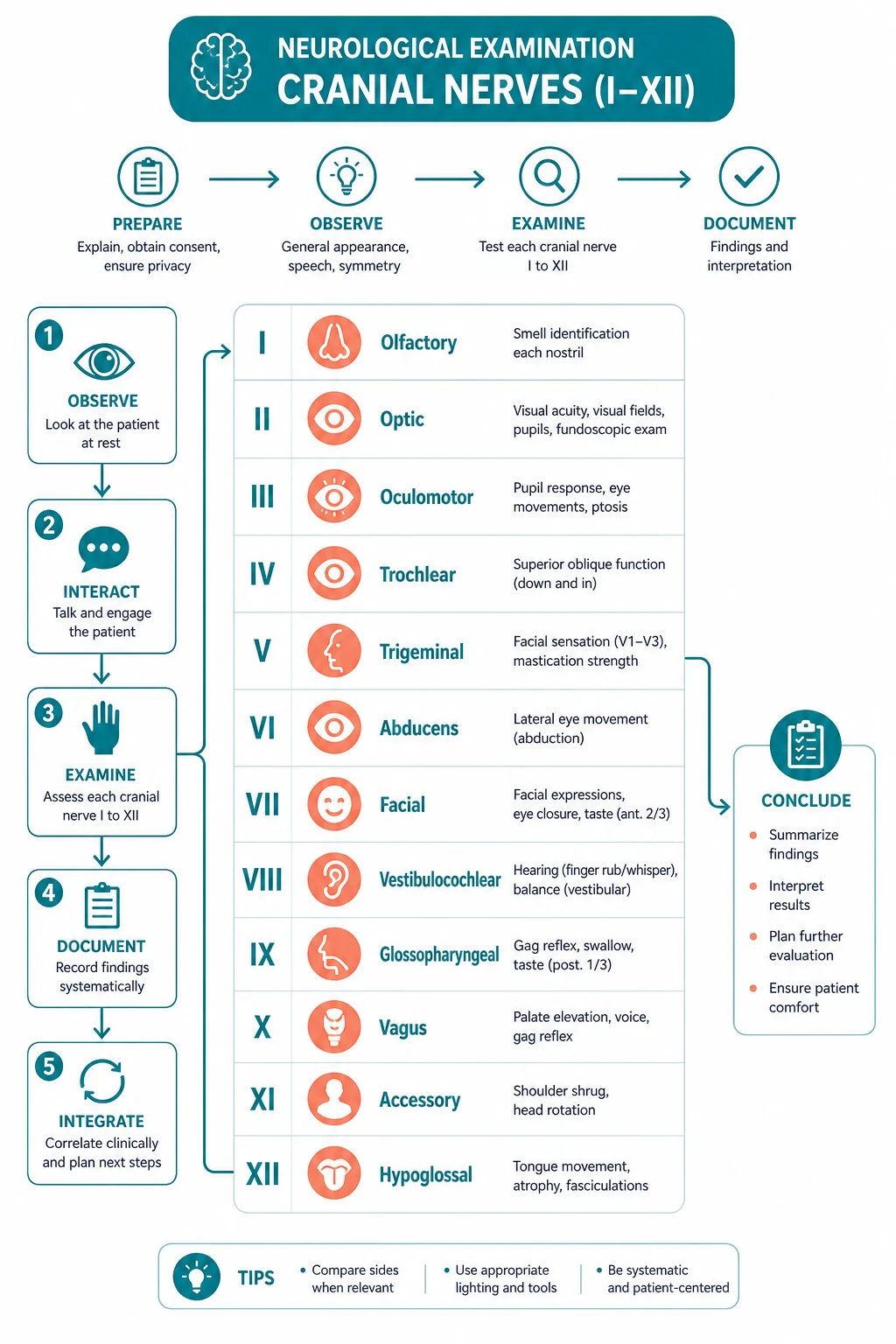 Pathophysiology for neurological examination cranial nerves