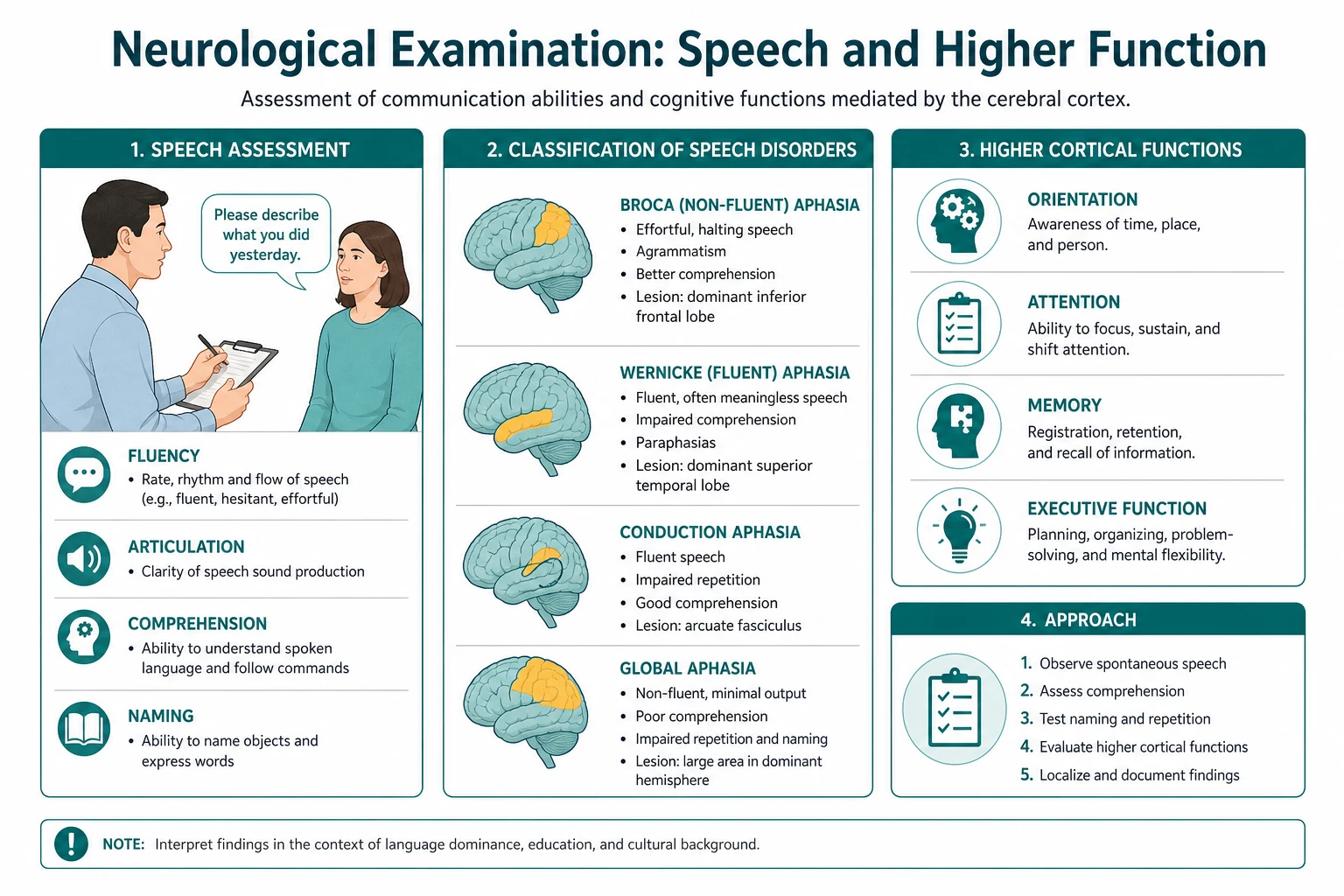 Classification for neurological examination speech and higher function