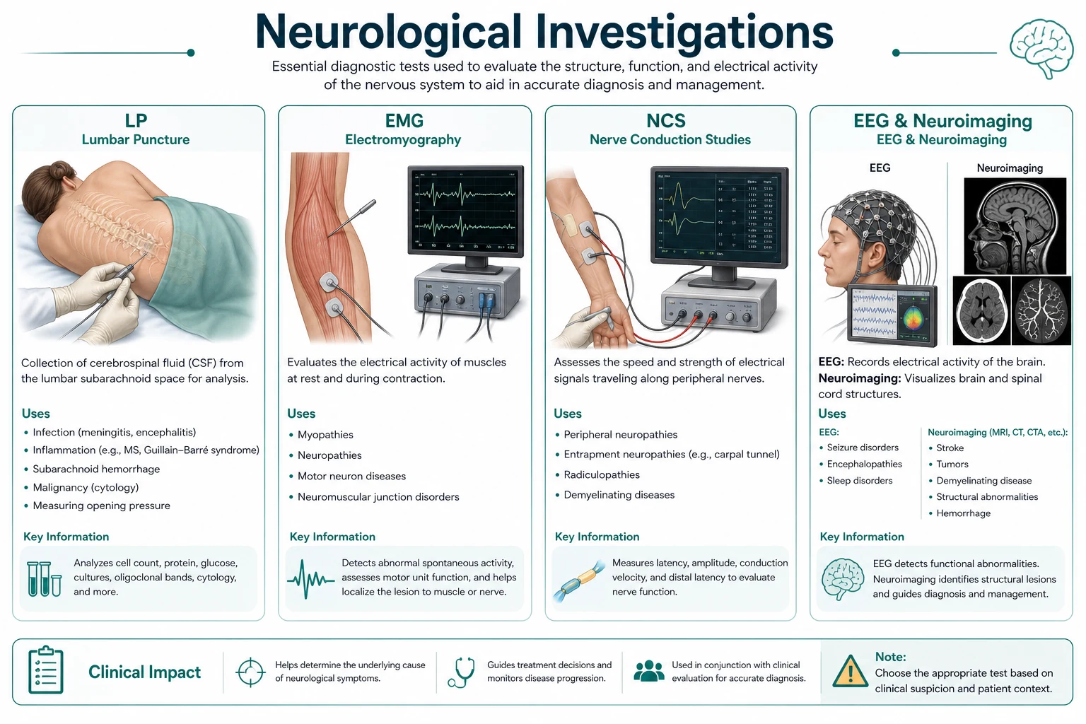 Classification diagram for Neurological Investigation LP EMG NCS EEG Neuroimaging.