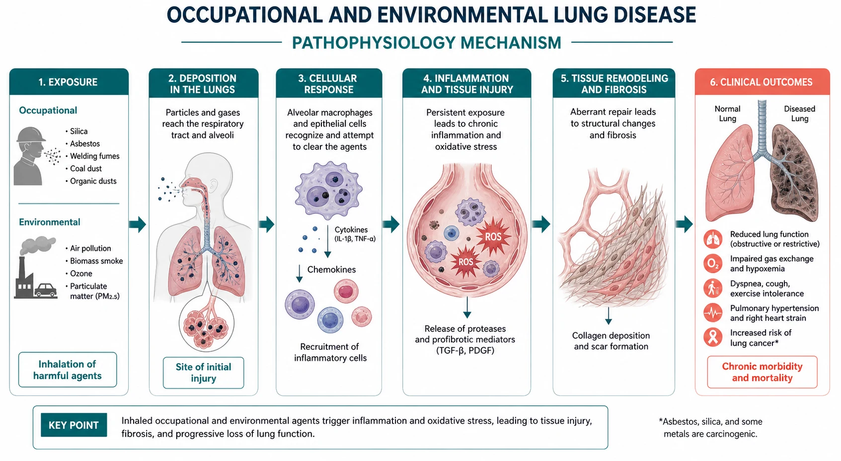Pathophysiology mechanism diagram for Occupational AND Environmental Lung Disease.