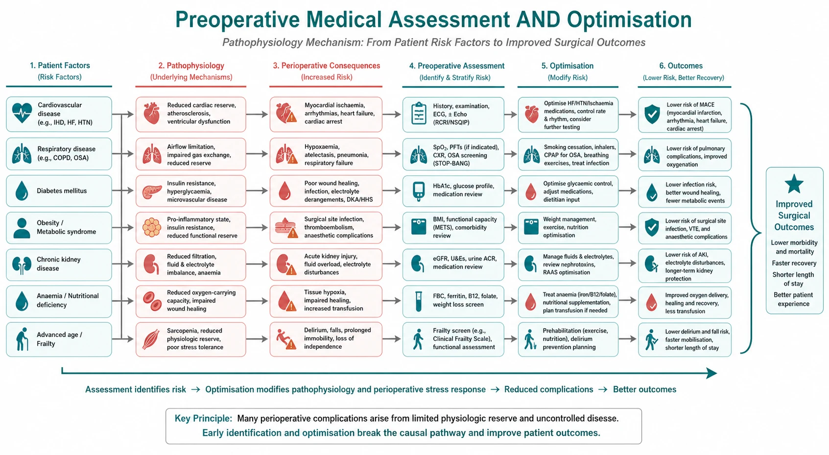 Pathophysiology mechanism diagram for Preoperative Medical Assessment AND Optimisation.