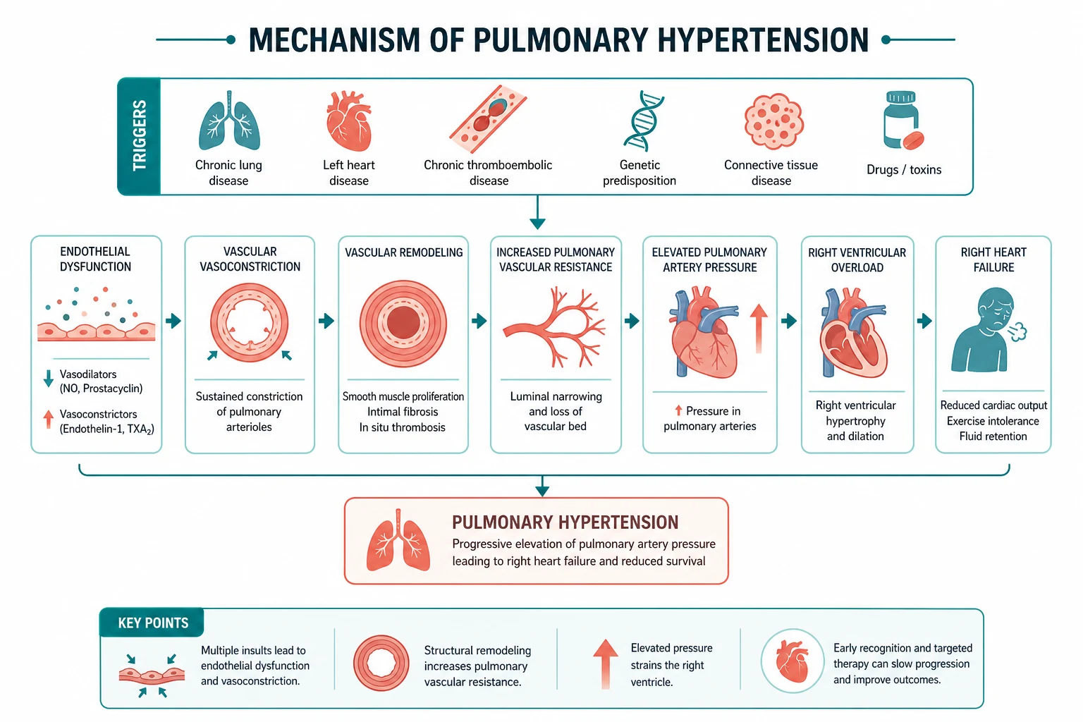 Pathophysiology for pulmonary hypertension