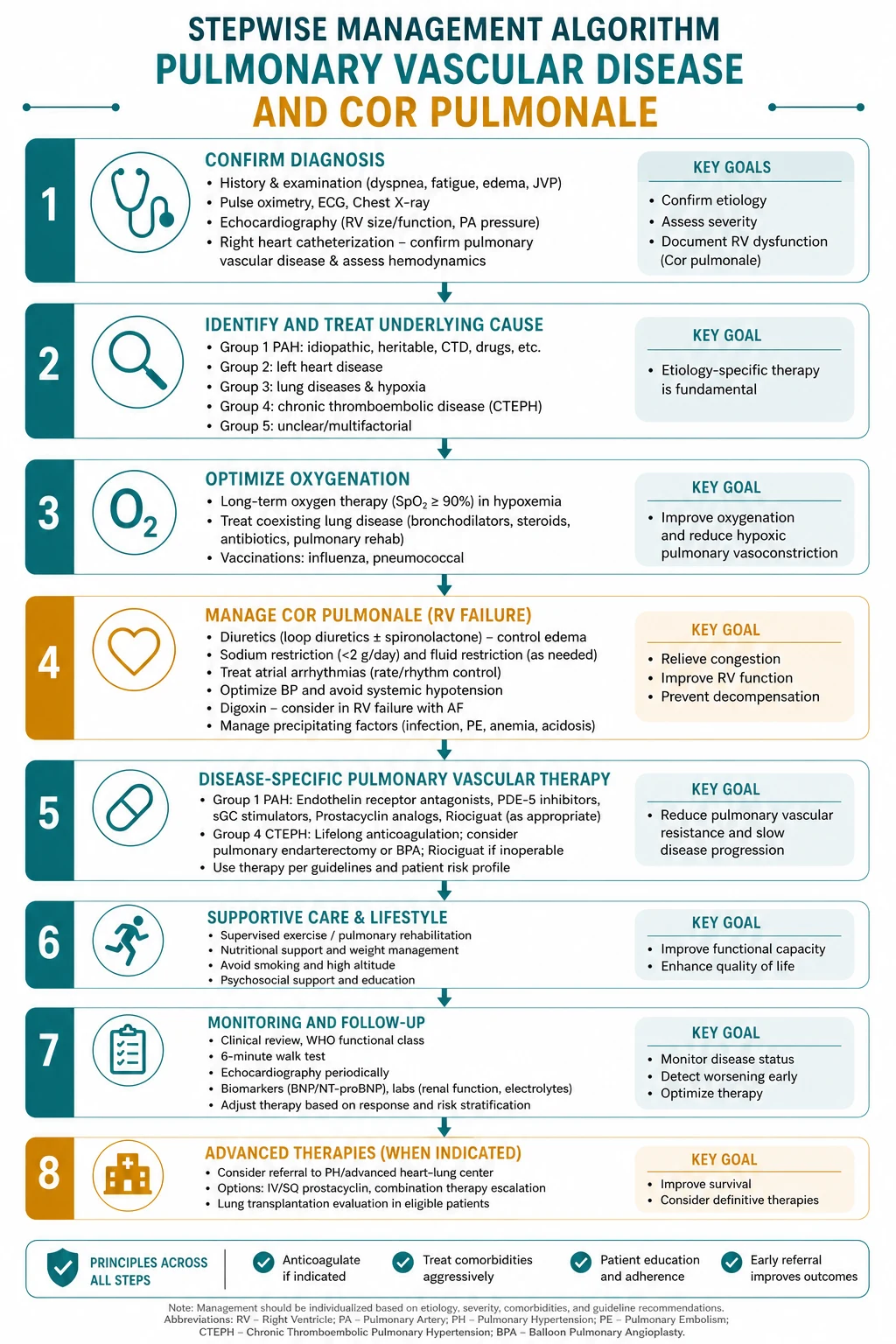 Stepwise management algorithm for Pulmonary Vascular Disease AND COR Pulmonale.