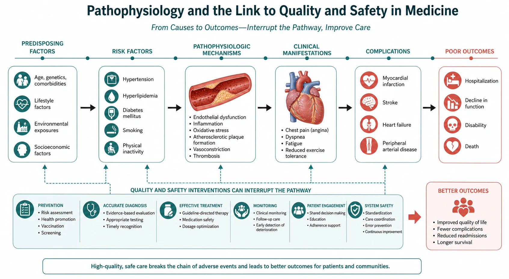 Pathophysiology mechanism diagram for Quality AND Safety IN Medicine.