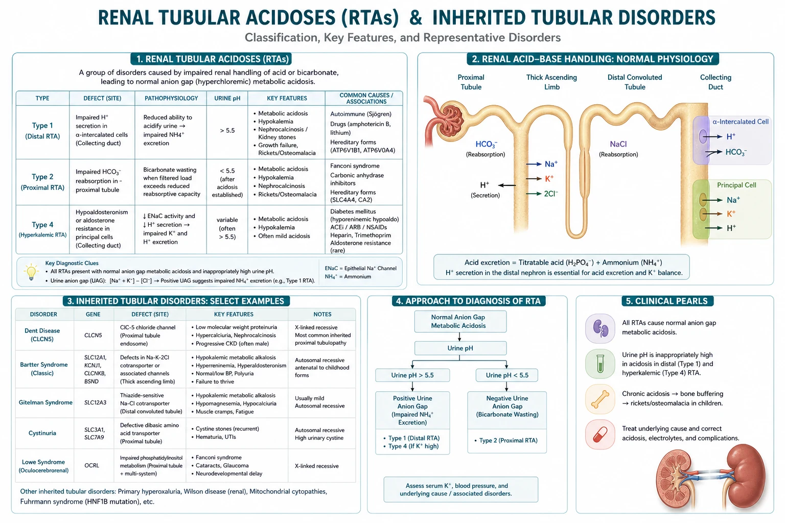 Classification diagram for Renal Tubular Acidoses AND Inherited Tubular Disorders.