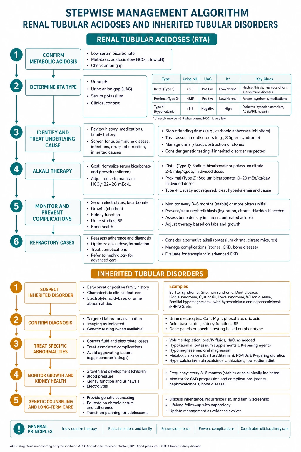 Stepwise management algorithm for Renal Tubular Acidoses AND Inherited Tubular Disorders.