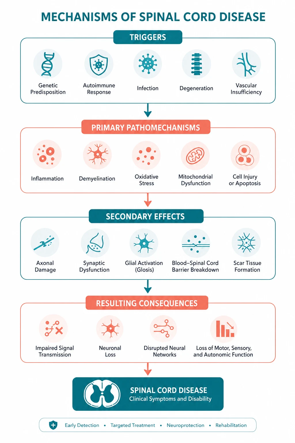 Pathophysiology for spinal cord disease