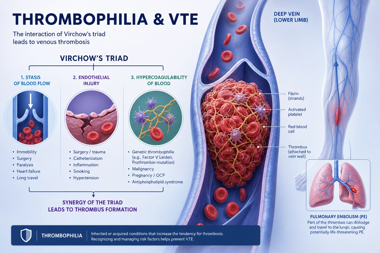 Thrombophilia and VTE — Virchow triad driving venous clot formation