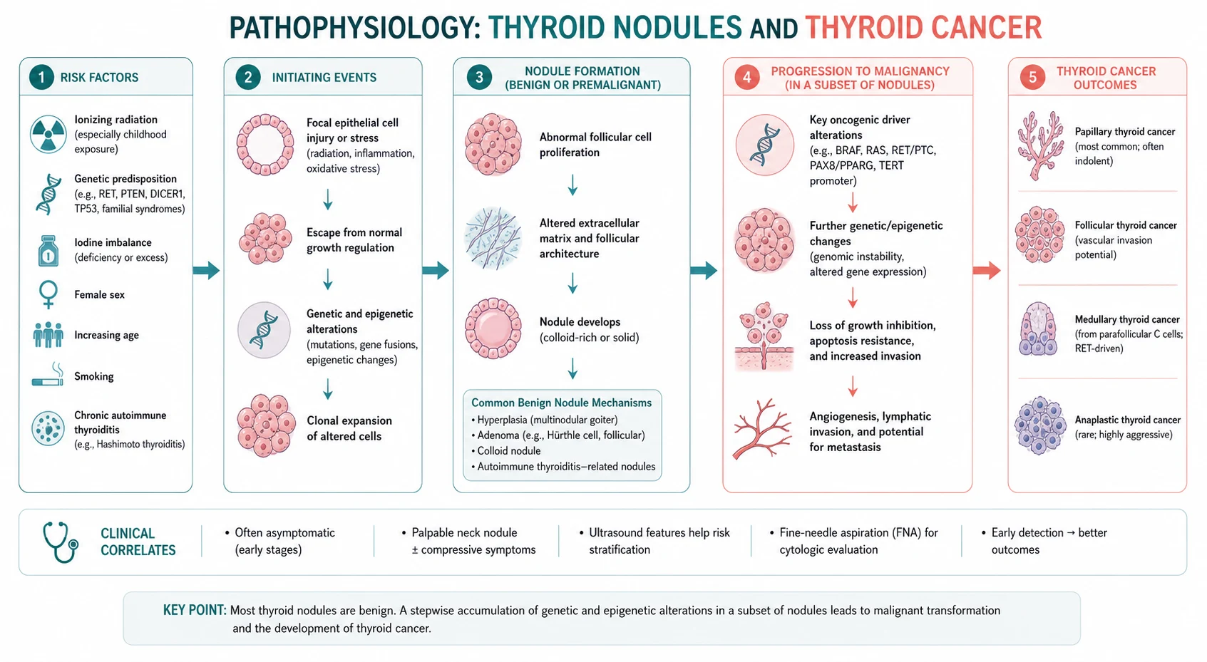Pathophysiology mechanism diagram for Thyroid Nodules AND Thyroid Cancer.