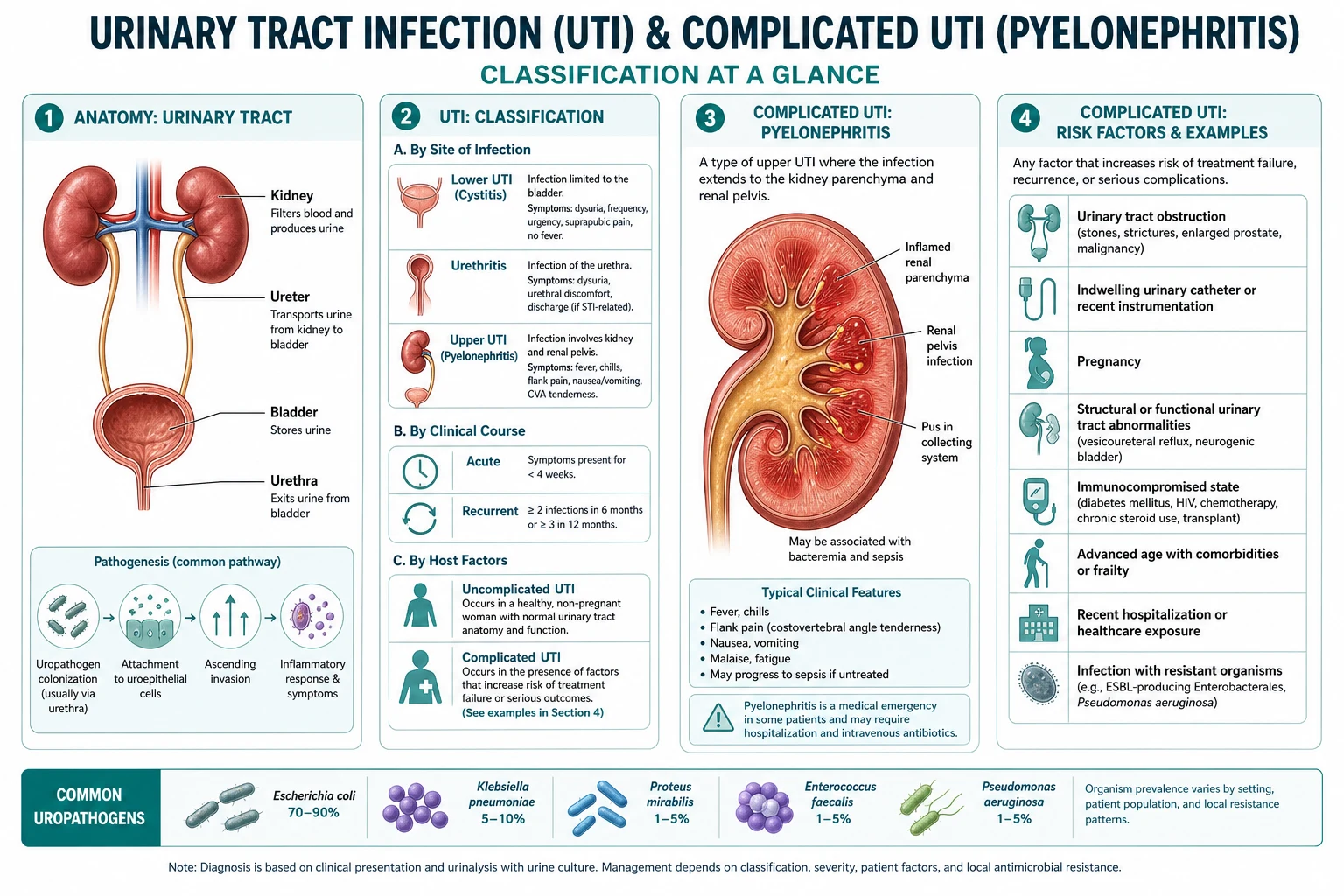 Classification diagram for Urinary Tract Infection AND Complicated UTI Pyelonephritis.