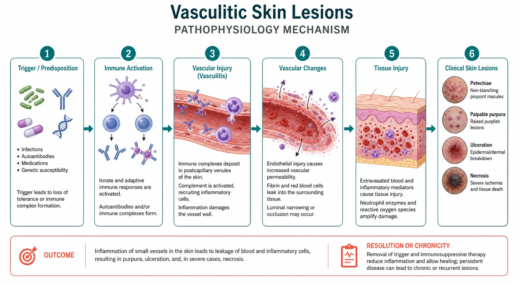 Pathophysiology mechanism diagram for Vasculitic Skin Lesions.