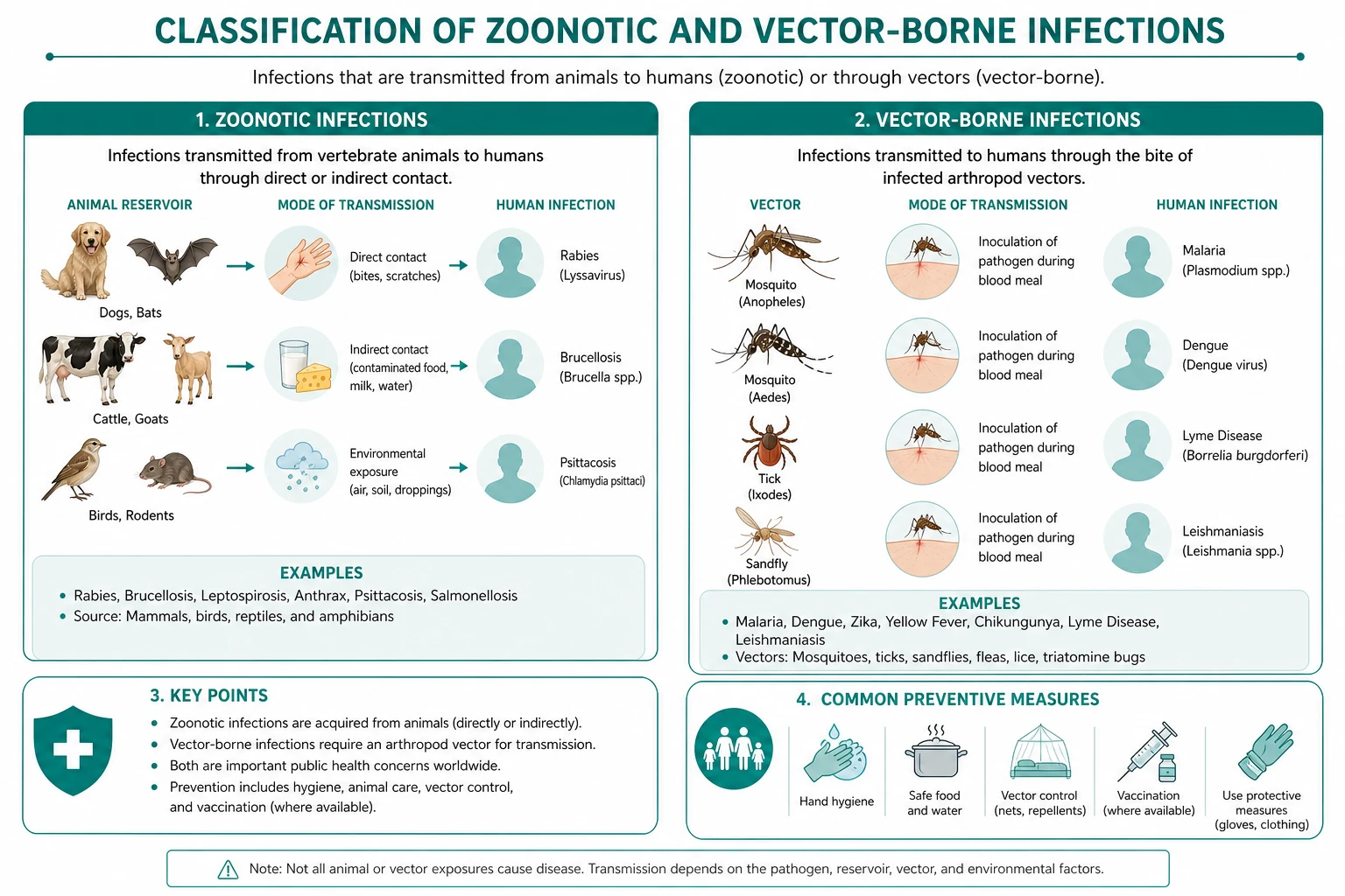 Classification of zoonotic and vector borne infections