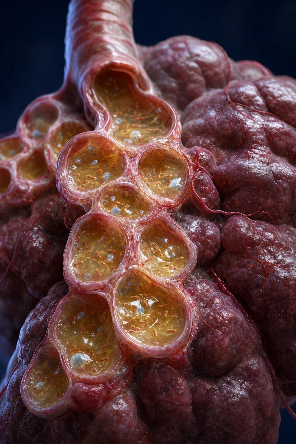 Pediatric pneumonia: child with respiratory distress and lung cutaway showing bacterial vs viral patterns.