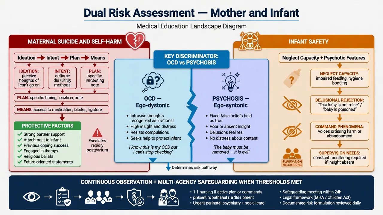 Dual risk board for maternal suicide and infant safety with OCD versus psychosis discriminator
