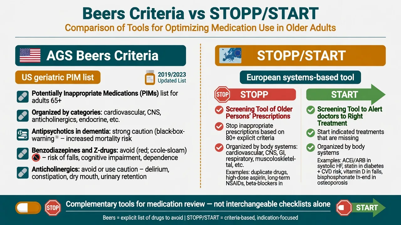 Comparison of AGS Beers Criteria versus STOPP and START frameworks