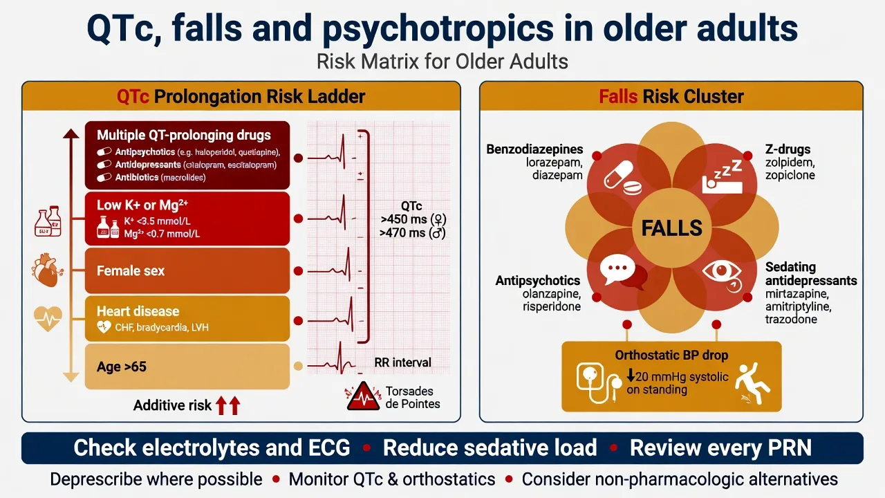 Risk matrix linking QTc prolongation and falls risk with psychotropics in older adults