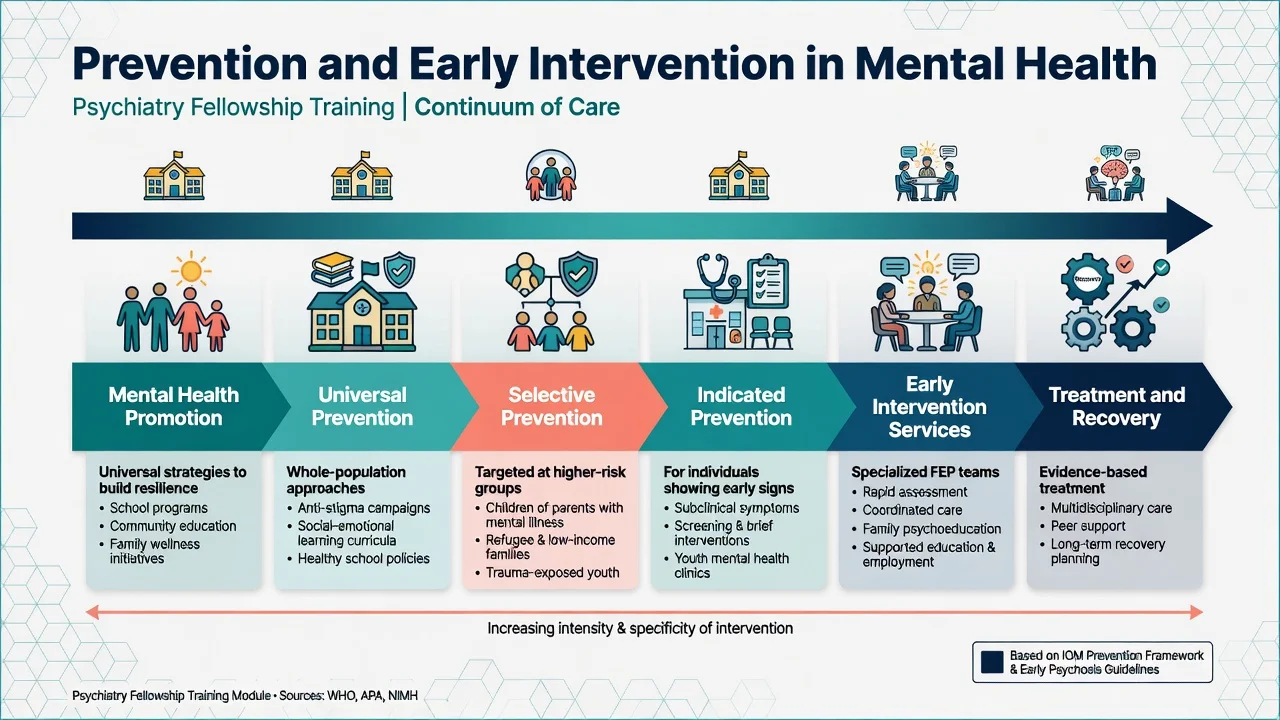 Continuum from mental health promotion through universal selective and indicated prevention to early intervention and treatment